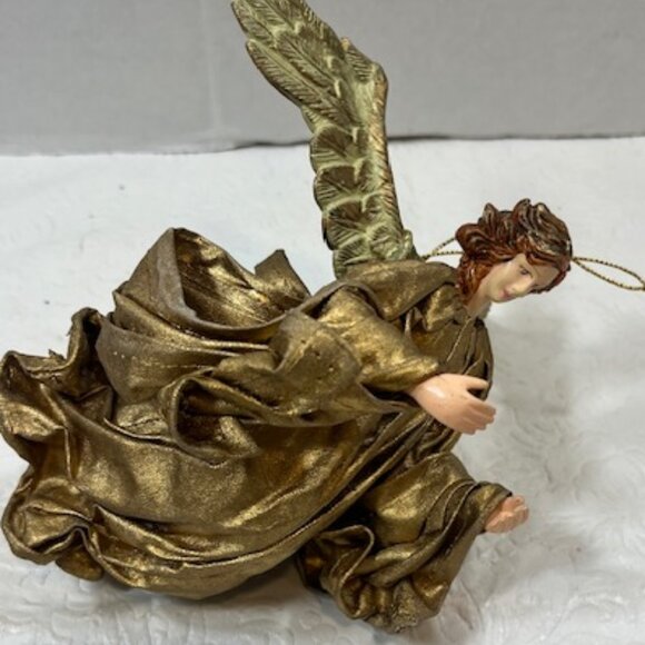 VTG Red Haired Guardian Angel Gold Gown Hanging Holiday Christmas Ornament 6" - Picture 8 of 13